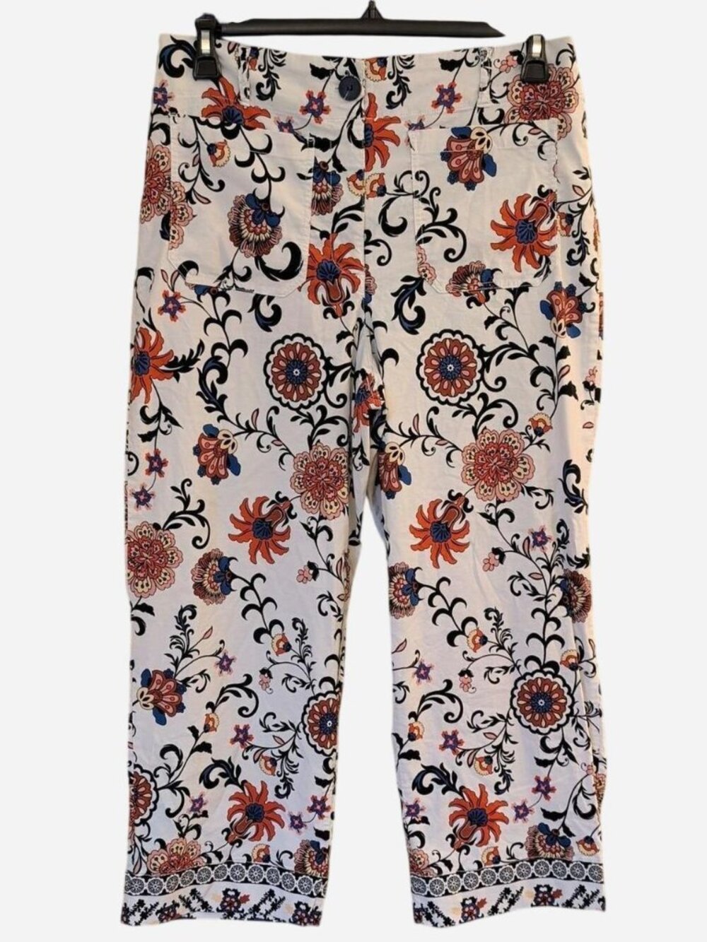 Nicole Miller Floral Cotton Linen Blend Cropped Hi-Rise Pants Size 12